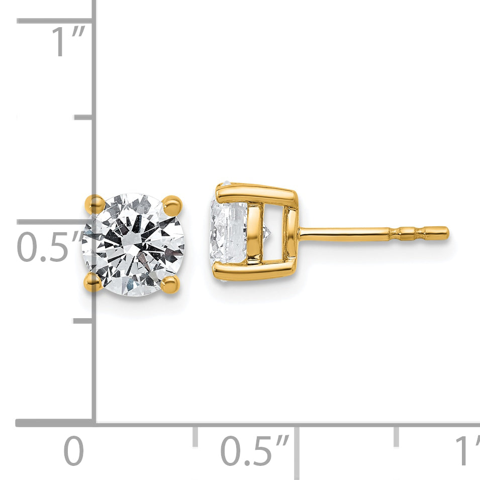 14K Yellow Gold 2 Ctw Lab Grown Diamond Vs+ F+ Round 4 Prong Heavy Wt. Stud Earrings