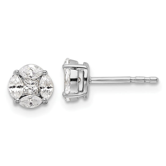 14k White Gold 1/2 Ct. Lab Grown Diamond VS/SI+ G+ Round and Marquise Halo Post Earrings