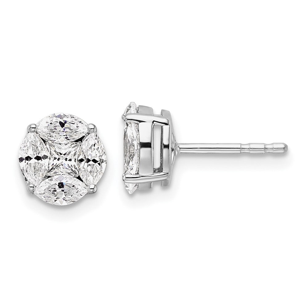 14k White Gold 1 Ct. Lab Grown Diamond VS/SI+ G+ Complete Round and Marquise Halo Post Earrings