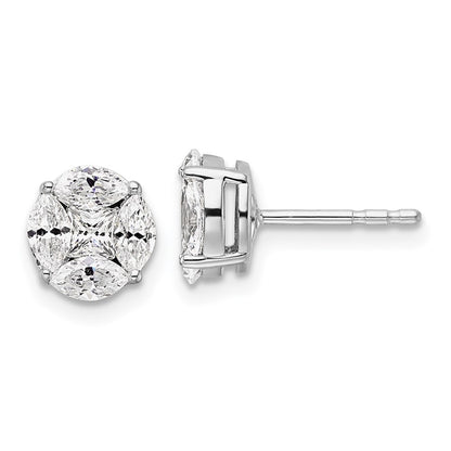 14k White Gold 1 Ct. Lab Grown Diamond VS/SI+ G+ Complete Round and Marquise Halo Post Earrings