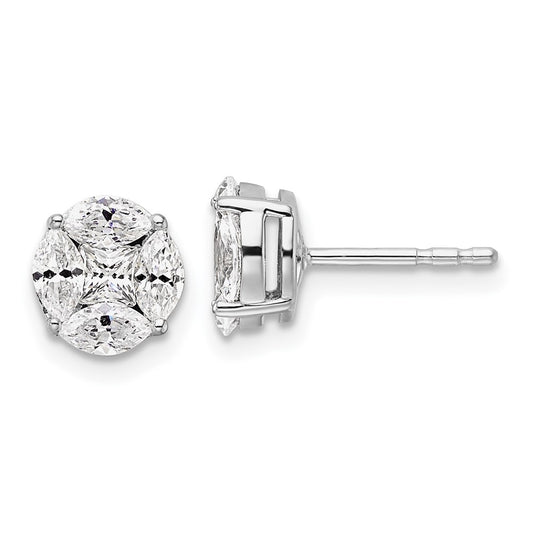 14k White Gold 1 Ct. Lab Grown Diamond VS/SI+ G+ Complete Round and Marquise Halo Post Earrings