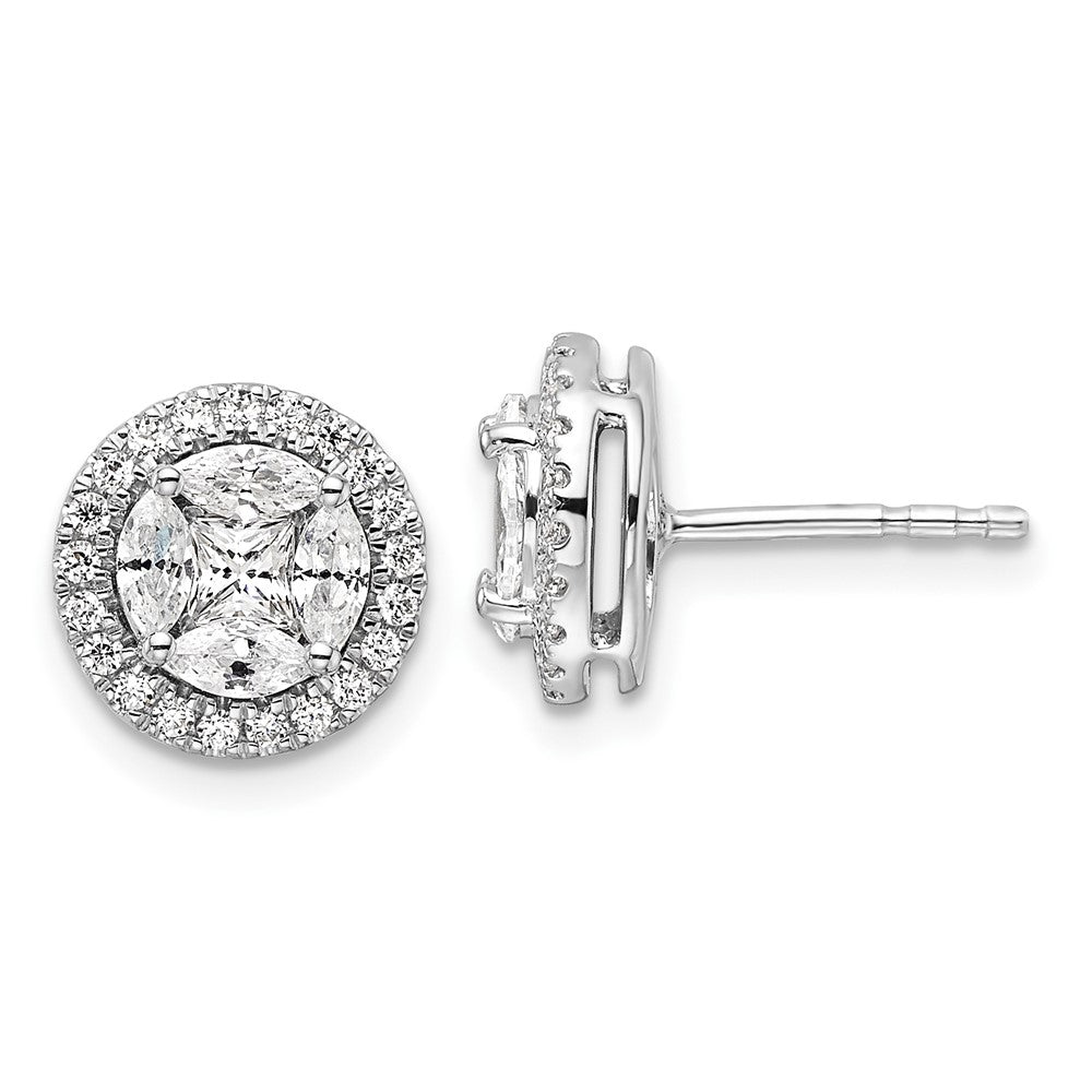 14k White Gold 1 Ct. Lab Grown Diamond VS/SI+ G+ Complete Round and Marquise Halo Post Earrings