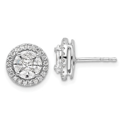 14k White Gold 1 Ct. Lab Grown Diamond VS/SI+ G+ Complete Round and Marquise Halo Post Earrings