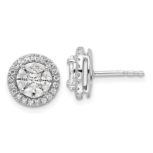 14k White Gold 1 Ct. Lab Grown Diamond VS/SI+ G+ Complete Round and Marquise Halo Post Earrings