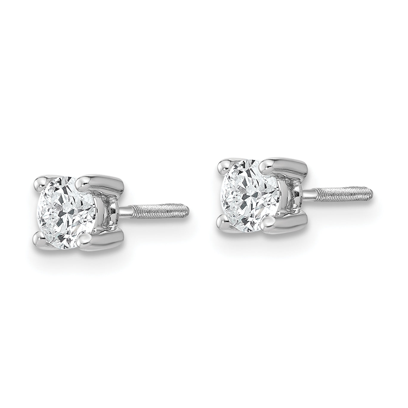 14K White Gold 1/2 Ctw Lab Grown Diamond Vs+ F+ Round 4 Prong Heavy Wt. Screwback Stud Earrings