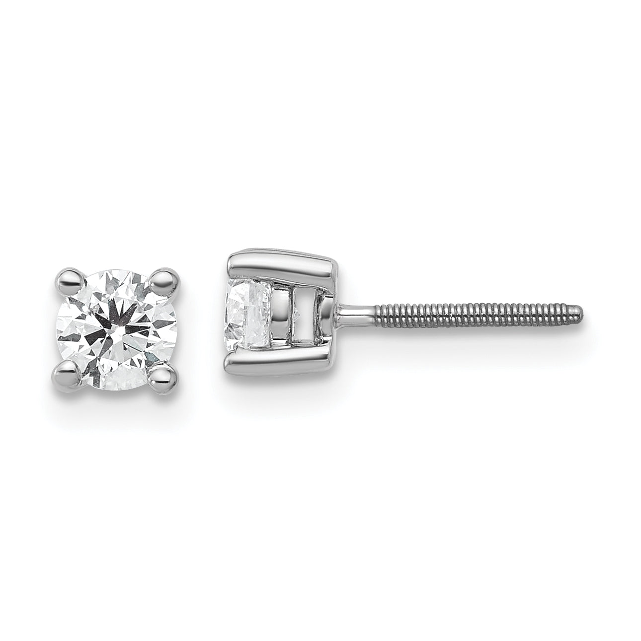 14K White Gold 1/2 Ctw Lab Grown Diamond Vs+ F+ Round 4 Prong Heavy Wt. Screwback Stud Earrings