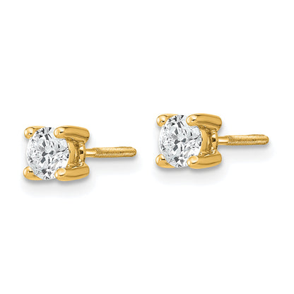 14K Yellow Gold 1/2 Ctw Lab Grown Diamond Vs+ F+ Round 4 Prong Heavy Wt. Screwback Stud Earrings