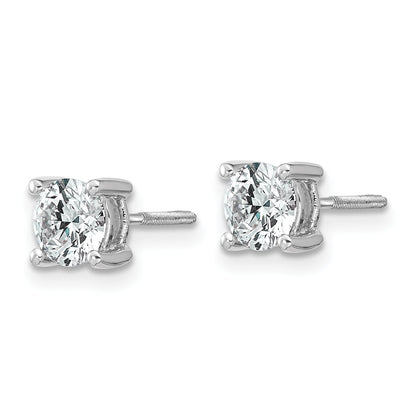 14K White Gold 1 Ctw Lab Grown Diamond Vs+ F+ Round 4 Prong Heavy Wt. Screwback Stud Earrings