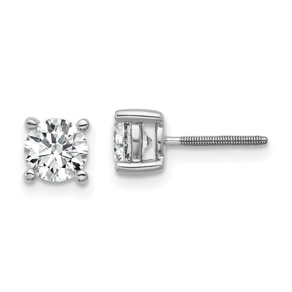 14K White Gold 1 Ctw Lab Grown Diamond Vs+ F+ Round 4 Prong Heavy Wt. Screwback Stud Earrings