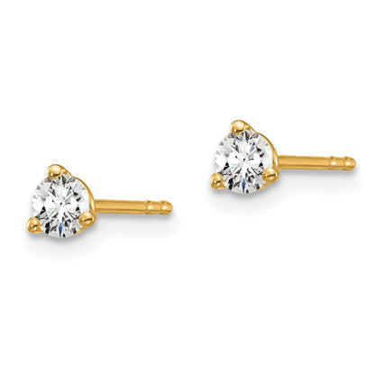 14K Yellow Gold 1/4 Ctw Lab Grown Diamond Vs+ F+ Round 3 Prong Heavy Wt. Stud Earrings