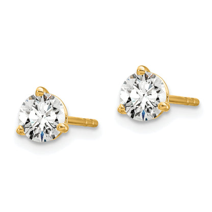 14K Yellow Gold 2/3 Ctw Lab Grown Diamond Vs+ F+ Round 3 Prong Heavy Wt. Stud Earrings