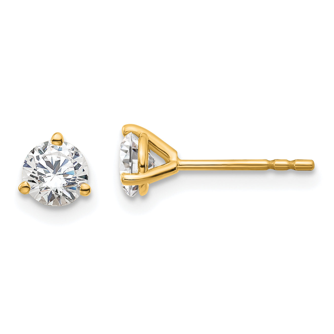 14K Yellow Gold 2/3 Ctw Lab Grown Diamond Vs+ F+ Round 3 Prong Heavy Wt. Stud Earrings