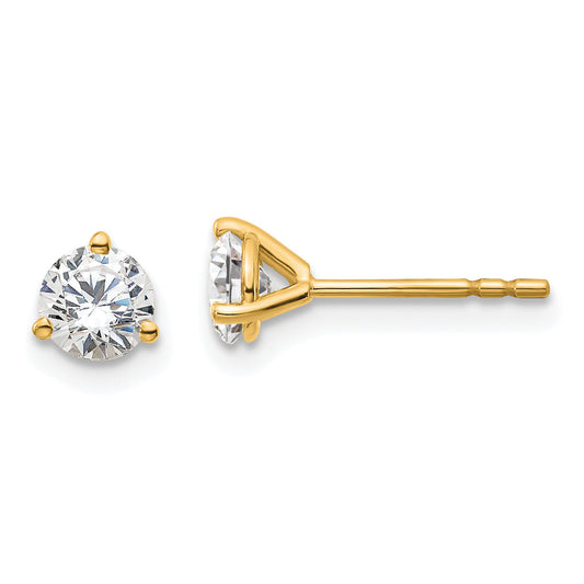 14K Yellow Gold 2/3 Ctw Lab Grown Diamond Vs+ F+ Round 3 Prong Heavy Wt. Stud Earrings