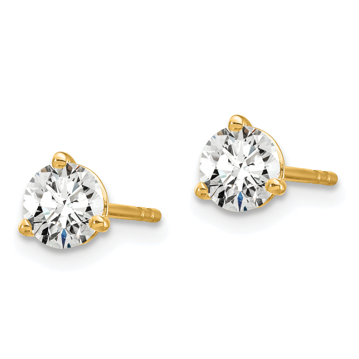 14K Yellow Gold 3/4 Ctw Lab Grown Diamond Vs+ F+ Round 3 Prong Heavy Wt. Stud Earrings