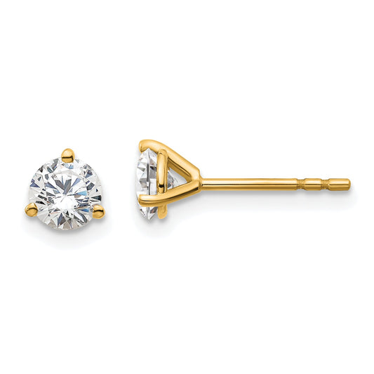 14K Yellow Gold 3/4 Ctw Lab Grown Diamond Vs+ F+ Round 3 Prong Heavy Wt. Stud Earrings