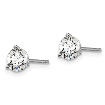 14K White Gold 1 1/4 Ctw Lab Grown Diamond Vs+ F+ Round 3 Prong Heavy Wt. Stud Earrings