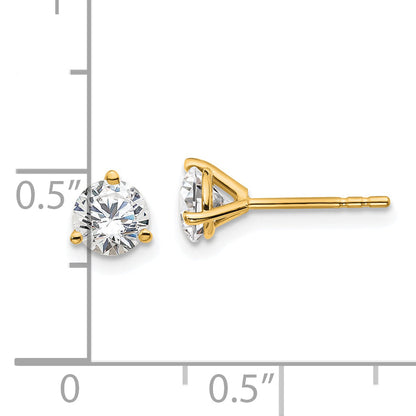 14K Yellow Gold 1 1/4 Ctw Lab Grown Diamond Vs+ F+ Round 3 Prong Heavy Wt. Stud Earrings