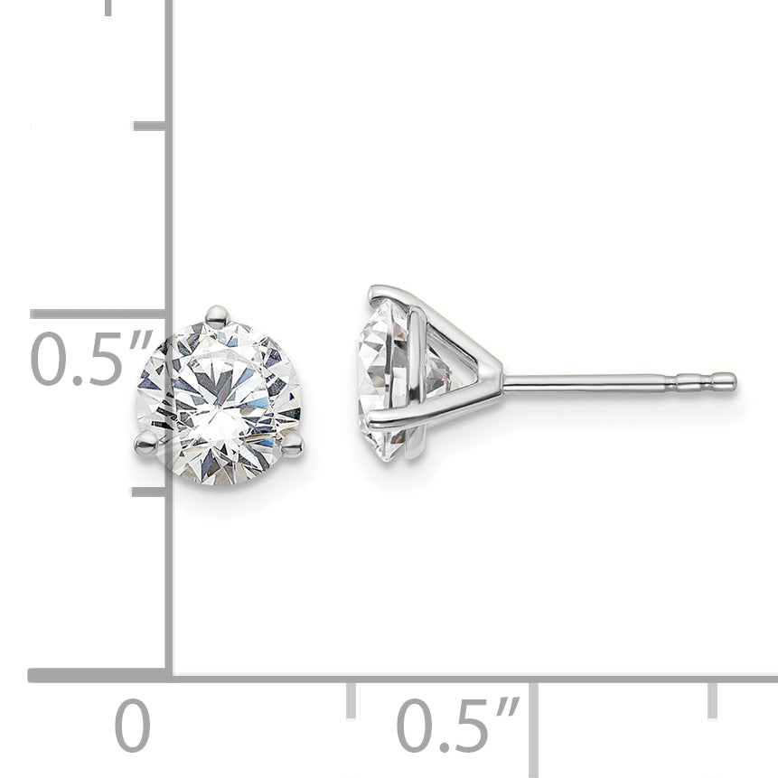 14K White Gold 1 1/2 Ctw Lab Grown Diamond Vs+ F+ Round 3 Prong Heavy Wt. Stud Earrings