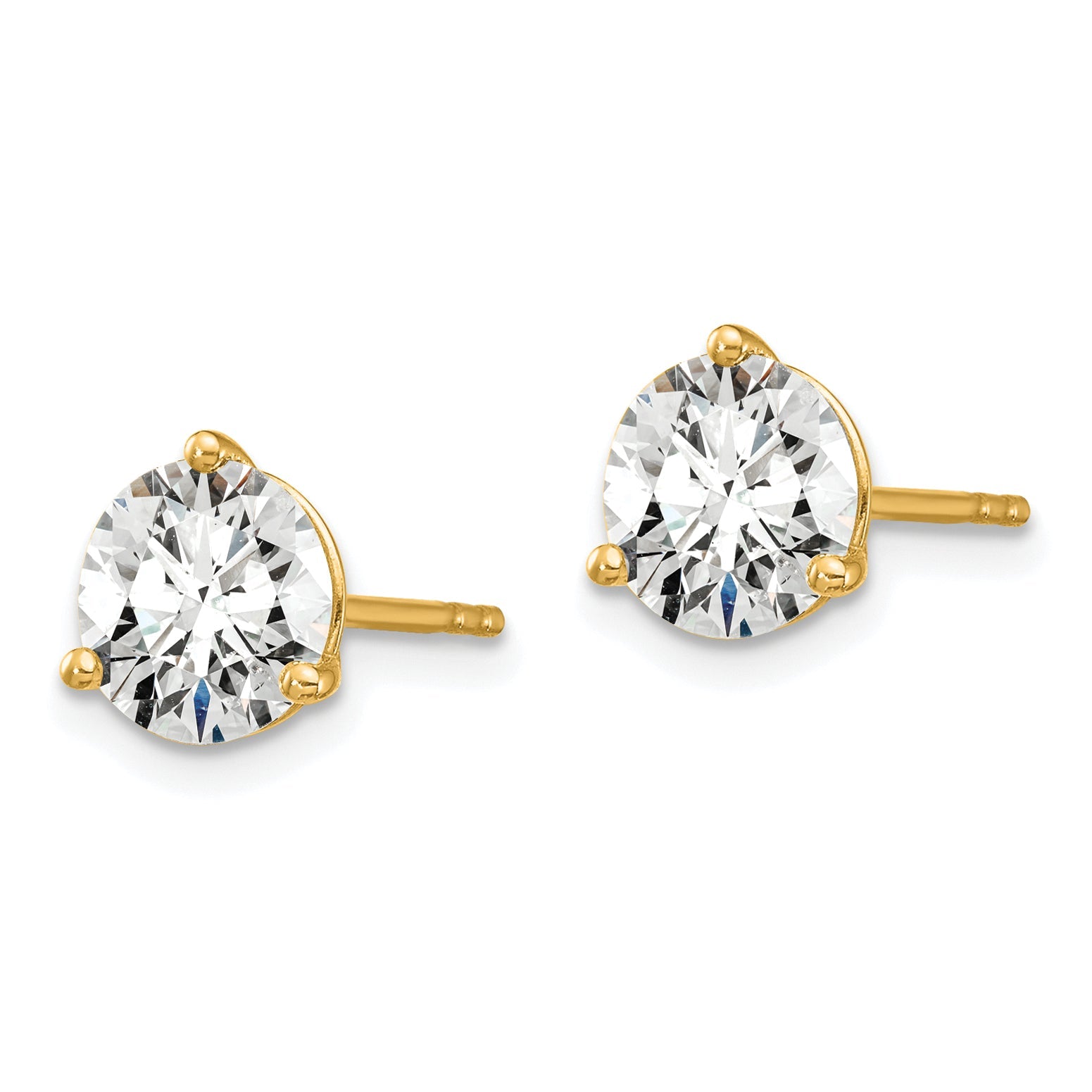 14K Yellow Gold 1 1/2 Ctw Lab Grown Diamond Vs+ F+ Round 3 Prong Heavy Wt. Stud Earrings