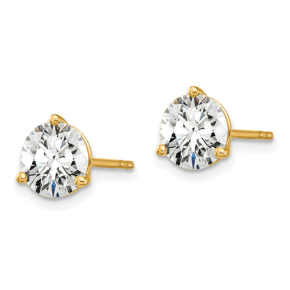 14K Yellow Gold 1 1/2 Ctw Lab Grown Diamond Vs+ F+ Round 3 Prong Heavy Wt. Stud Earrings