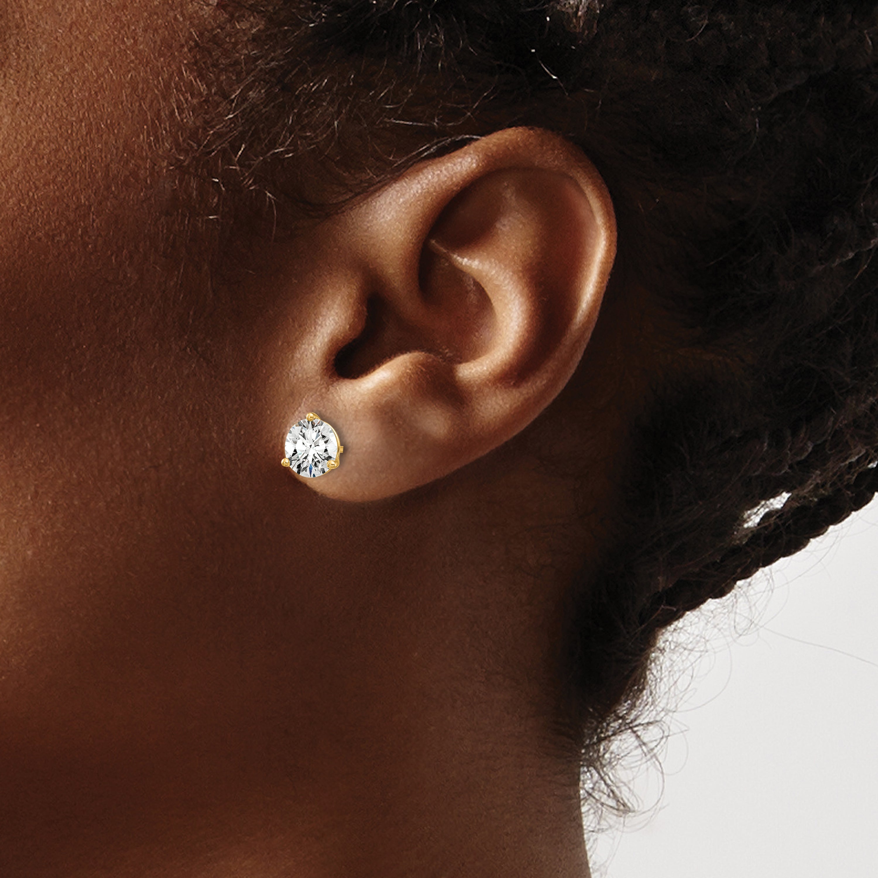 14K Yellow Gold 1 1/2 Ctw Lab Grown Diamond Vs+ F+ Round 3 Prong Heavy Wt. Stud Earrings
