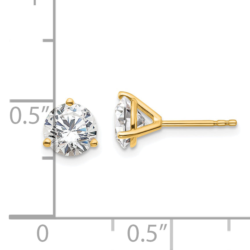 14K Yellow Gold 1 1/2 Ctw Lab Grown Diamond Vs+ F+ Round 3 Prong Heavy Wt. Stud Earrings