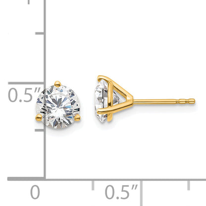 14K Yellow Gold 1 1/2 Ctw Lab Grown Diamond Vs+ F+ Round 3 Prong Heavy Wt. Stud Earrings