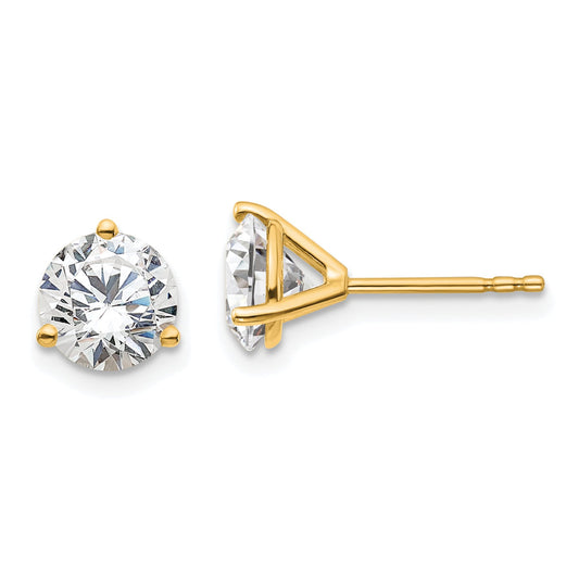 14K Yellow Gold 1 1/2 Ctw Lab Grown Diamond Vs+ F+ Round 3 Prong Heavy Wt. Stud Earrings