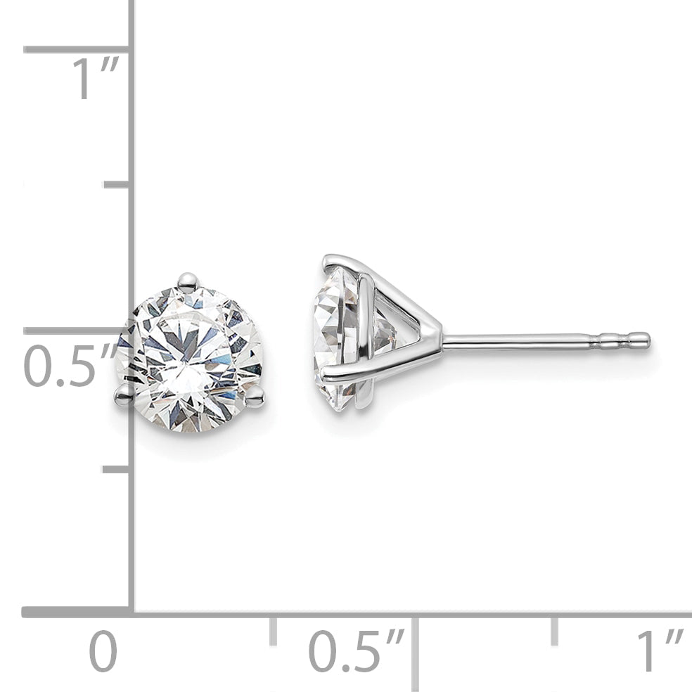 14K White Gold 2 Ctw Lab Grown Diamond Vs+ F+ Round 3 Prong Heavy Wt. Stud Earrings