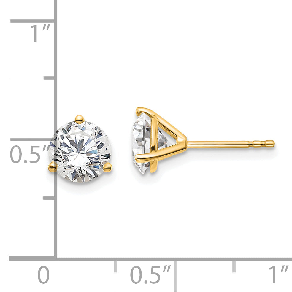 14K Yellow Gold 2 Ctw Lab Grown Diamond Vs+ F+ Round 3 Prong Heavy Wt. Stud Earrings