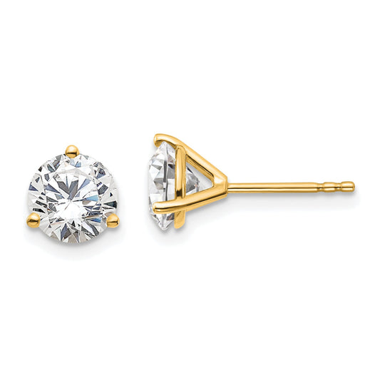 14K Yellow Gold 2 Ctw Lab Grown Diamond Vs+ F+ Round 3 Prong Heavy Wt. Stud Earrings