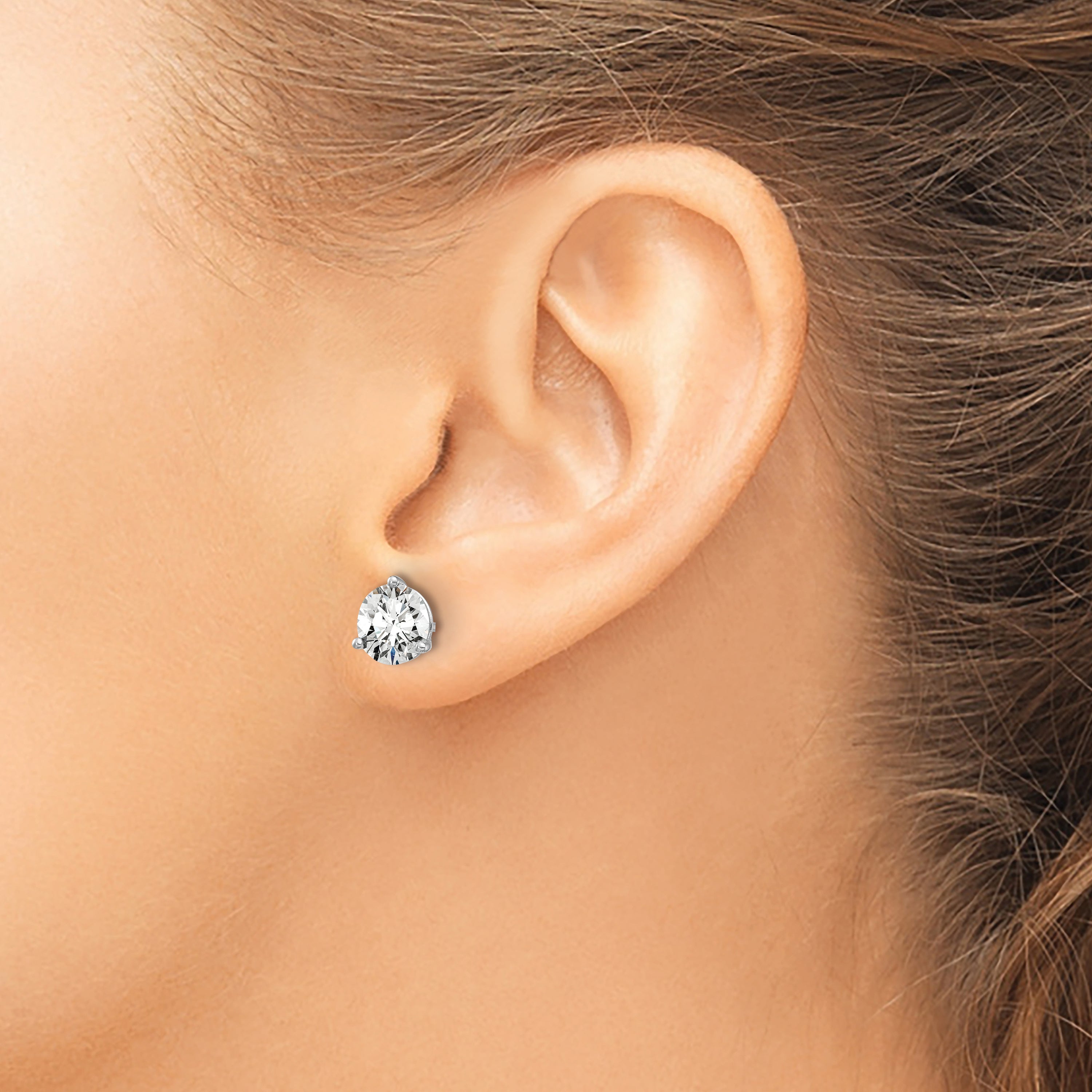 14K White Gold 3 Ctw Lab Grown Diamond Vs+ F+ Round Prong Heavy Wt. Stud Earrings