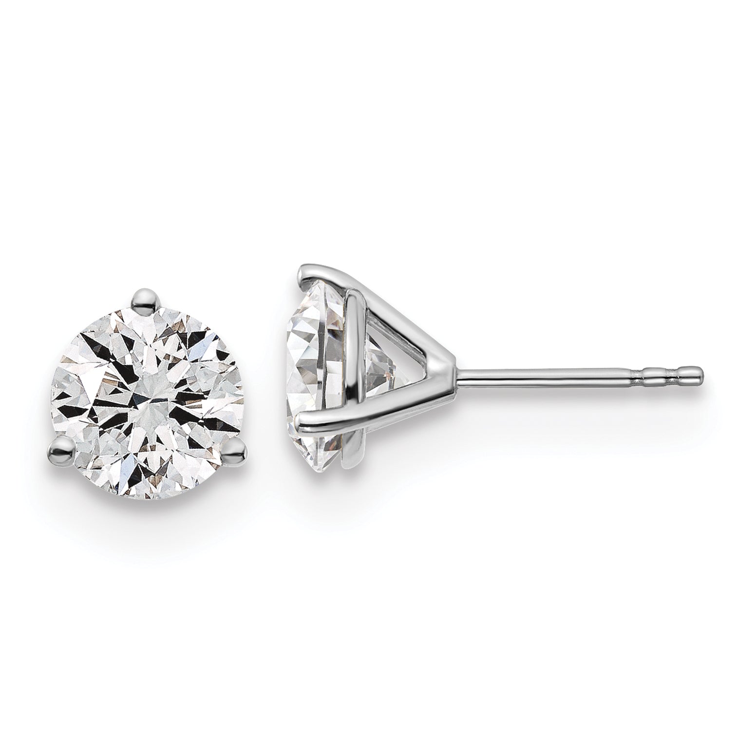 14K White Gold 3 Ctw Lab Grown Diamond Vs+ F+ Round Prong Heavy Wt. Stud Earrings