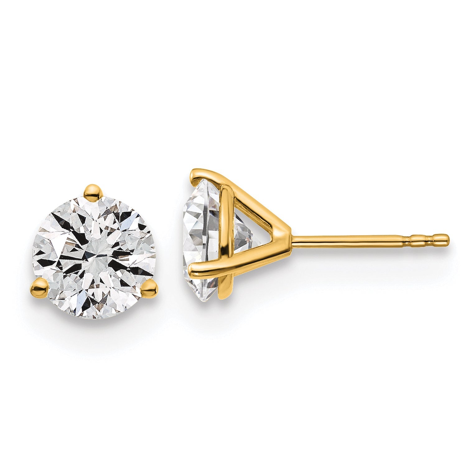 14K Yellow Gold 3 Ctw Lab Grown Diamond Vs+ F+ Round Prong Heavy Wt. Stud Earrings