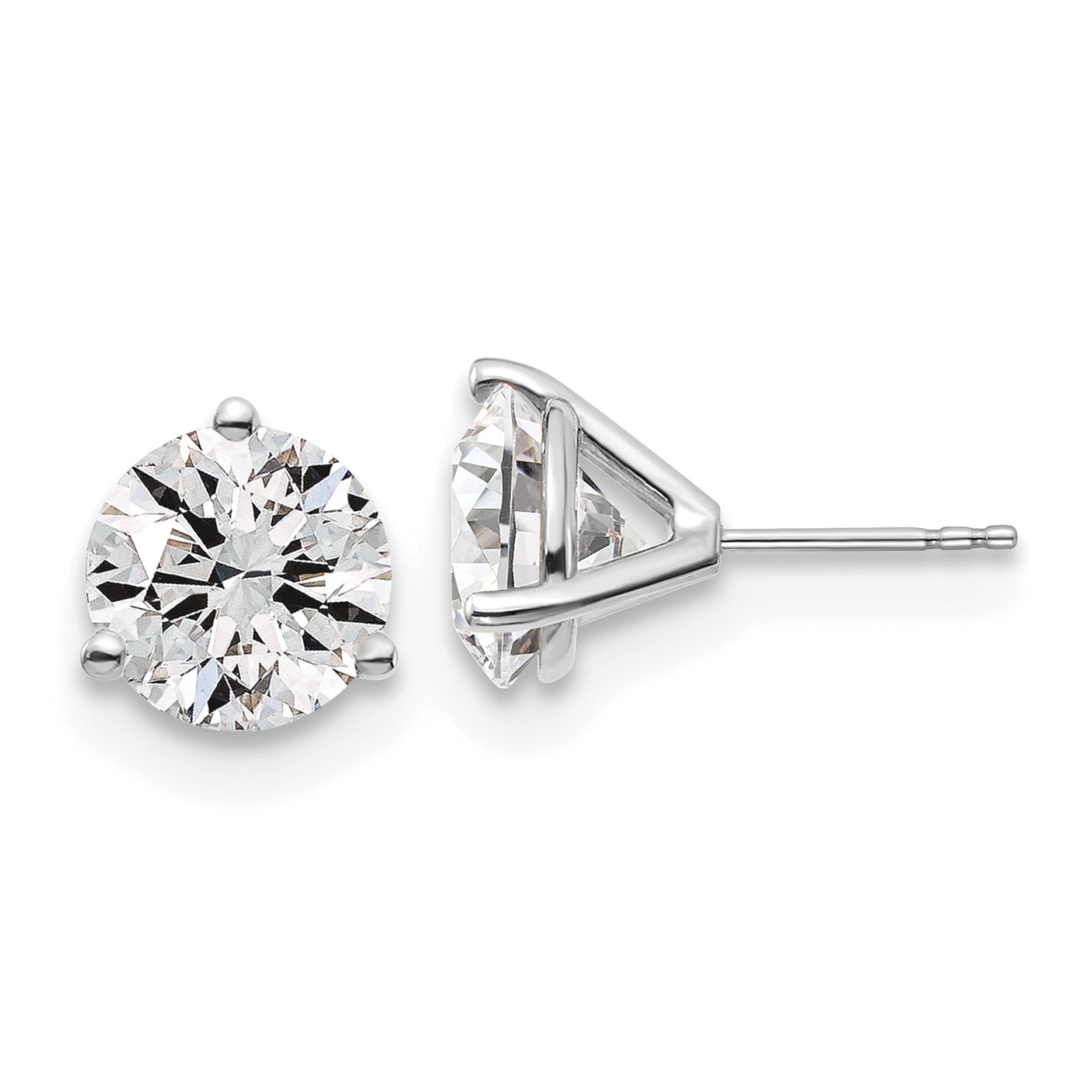 14K White Gold 6 Ctw Lab Grown Diamond Vs+ F+ Round 3 Prong Heavy Wt. Stud Earrings