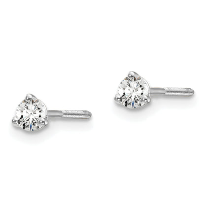 14K White Gold 1/5 Ctw Lab Grown Diamond Vs+ F+ Round 3 Prong Heavy Wt. Screwback Stud Earrings