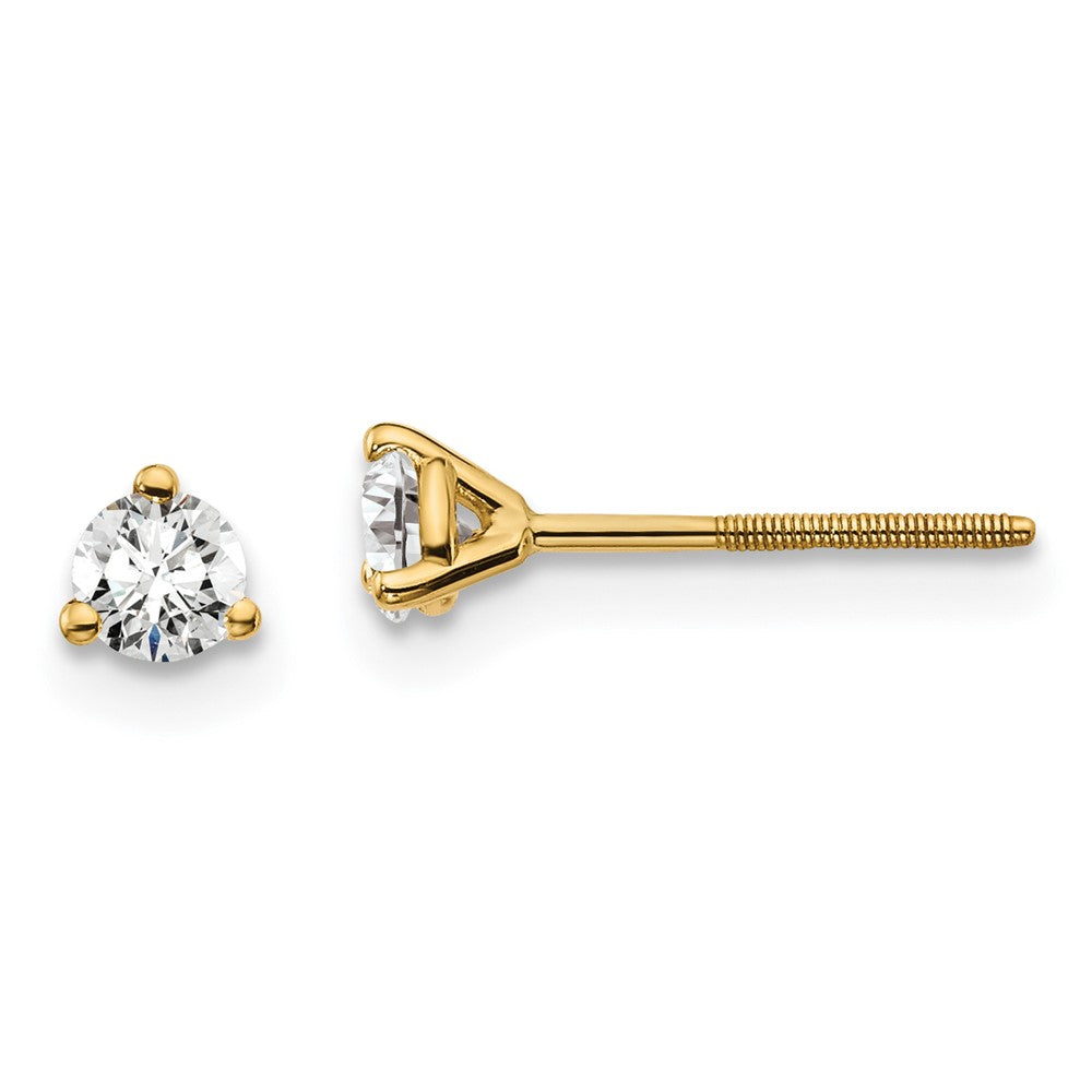 14K Yellow Gold 1/4 Ctw Lab Grown Diamond Vs+ F+ Round 3 Prong Heavy Wt. Screwback Stud Earrings