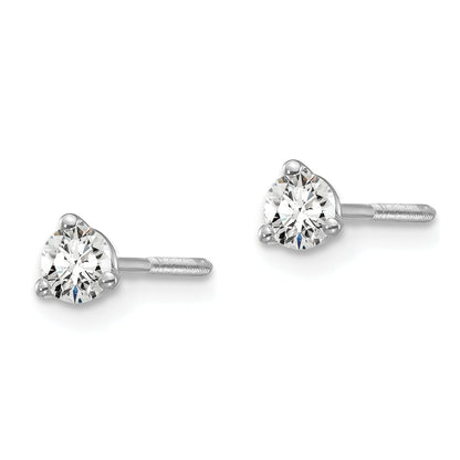 14K White Gold 1/4 Ctw Lab Grown Diamond Vs+ F+ Round 3 Prong Heavy Wt. Screwback Stud Earrings