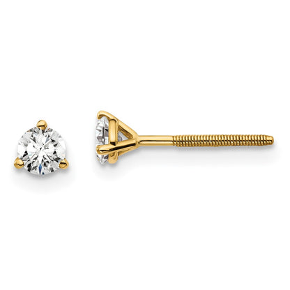 14K Yellow Gold 1/3 Ctw Lab Grown Diamond Vs+ F+ Round 3 Prong Heavy Wt. Screwback Stud Earrings