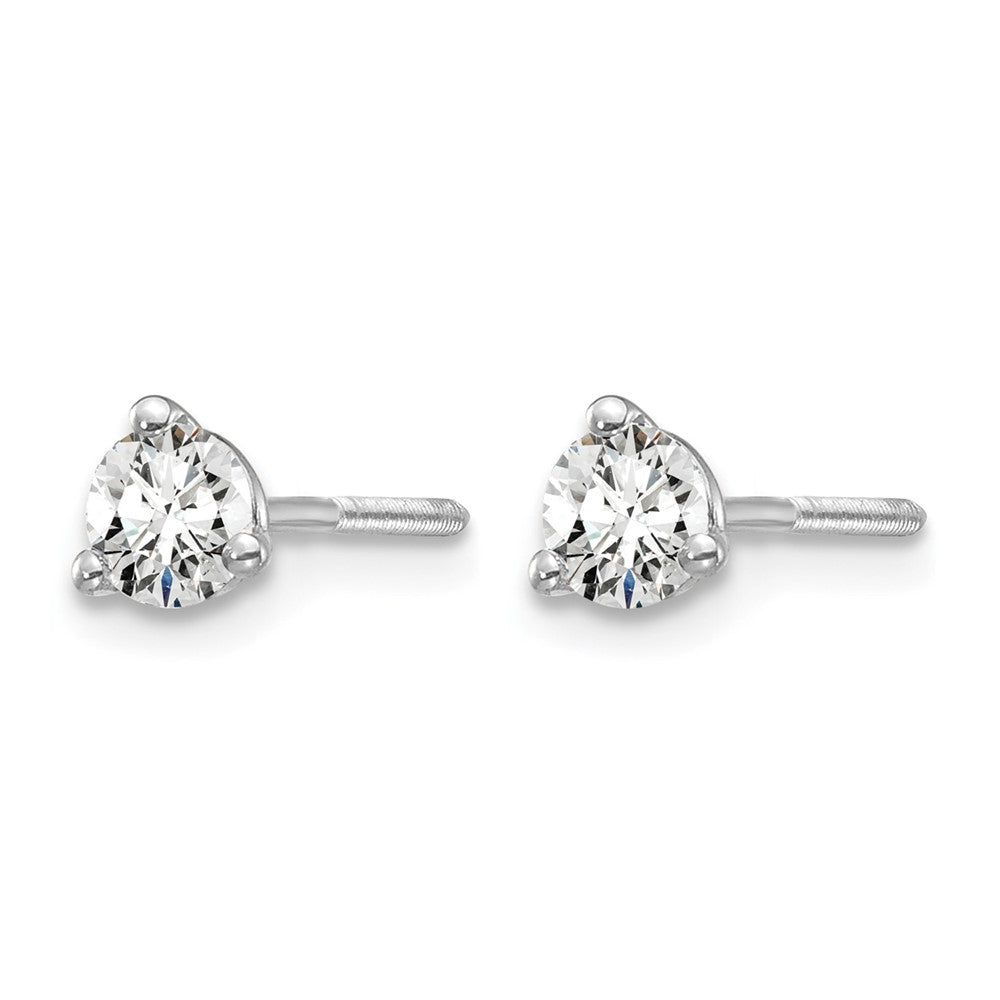 14K White Gold 1/3 Ctw Lab Grown Diamond Vs+ F+ Round 3 Prong Heavy Wt. Screwback Stud Earrings