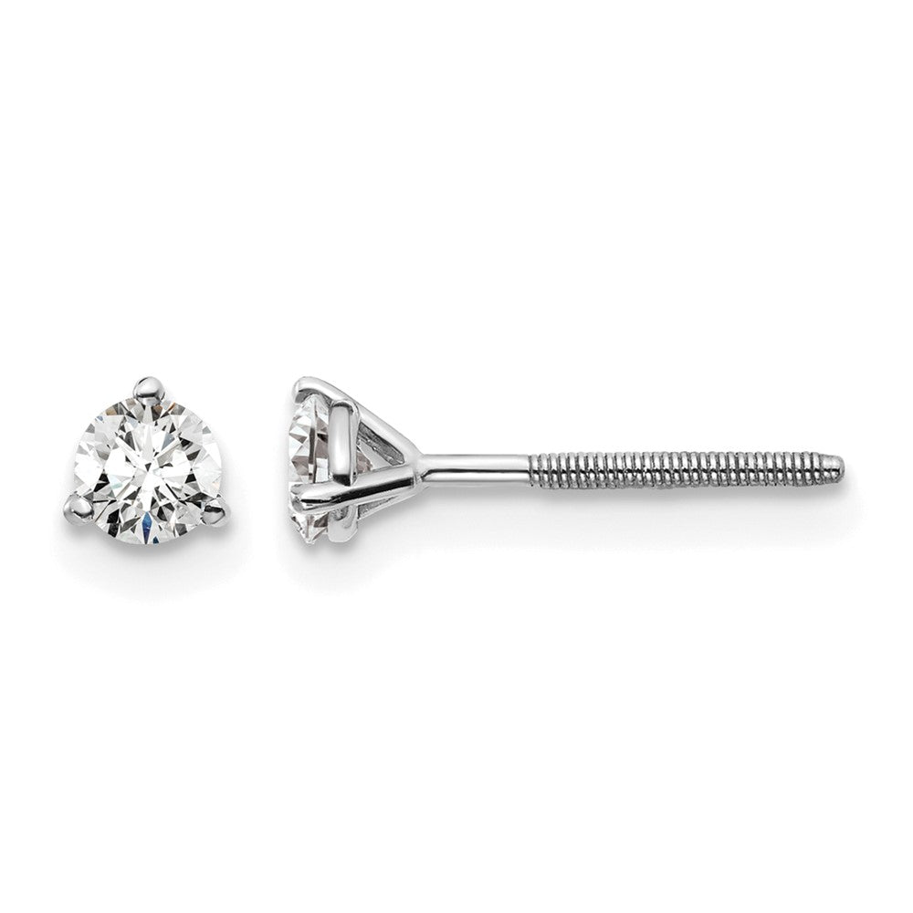 14K White Gold 1/3 Ctw Lab Grown Diamond Vs+ F+ Round 3 Prong Heavy Wt. Screwback Stud Earrings