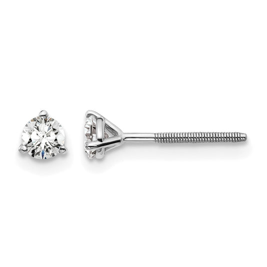 14K White Gold 1/3 Ctw Lab Grown Diamond Vs+ F+ Round 3 Prong Heavy Wt. Screwback Stud Earrings