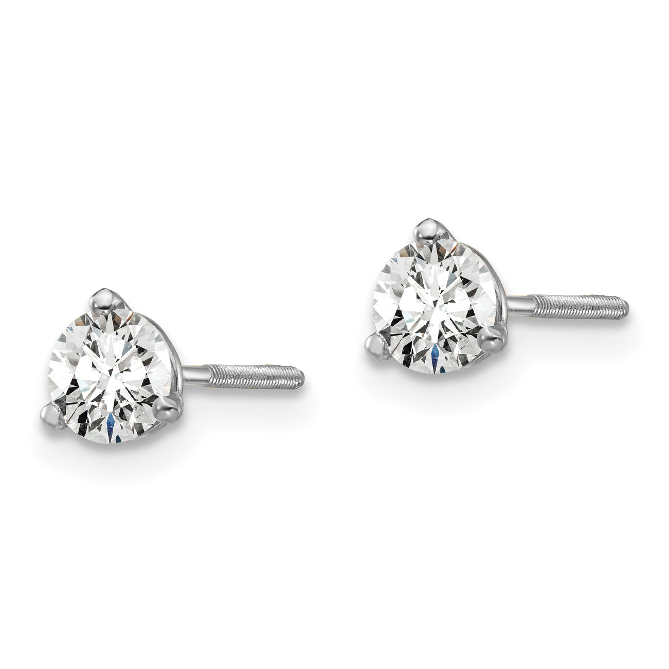 14K White Gold 1/2 Ctw Lab Grown Diamond Vs+ F+ Round 3 Prong Heavy Wt. Screwback Stud Earrings