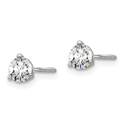 14K White Gold 1/2 Ctw Lab Grown Diamond Vs+ F+ Round 3 Prong Heavy Wt. Screwback Stud Earrings