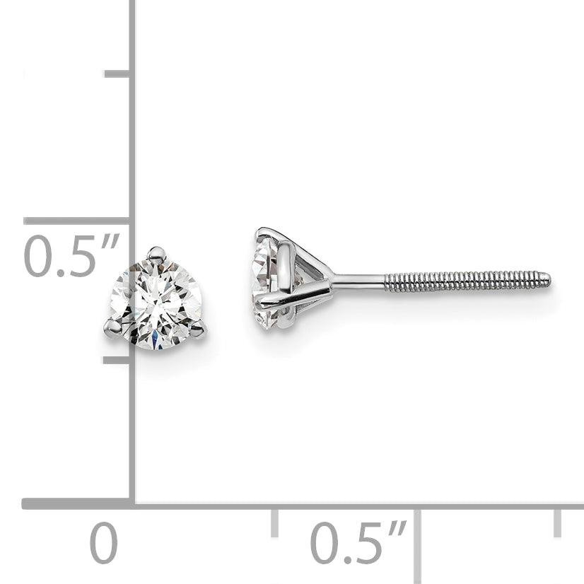 14K White Gold 1/2 Ctw Lab Grown Diamond Vs+ F+ Round 3 Prong Heavy Wt. Screwback Stud Earrings