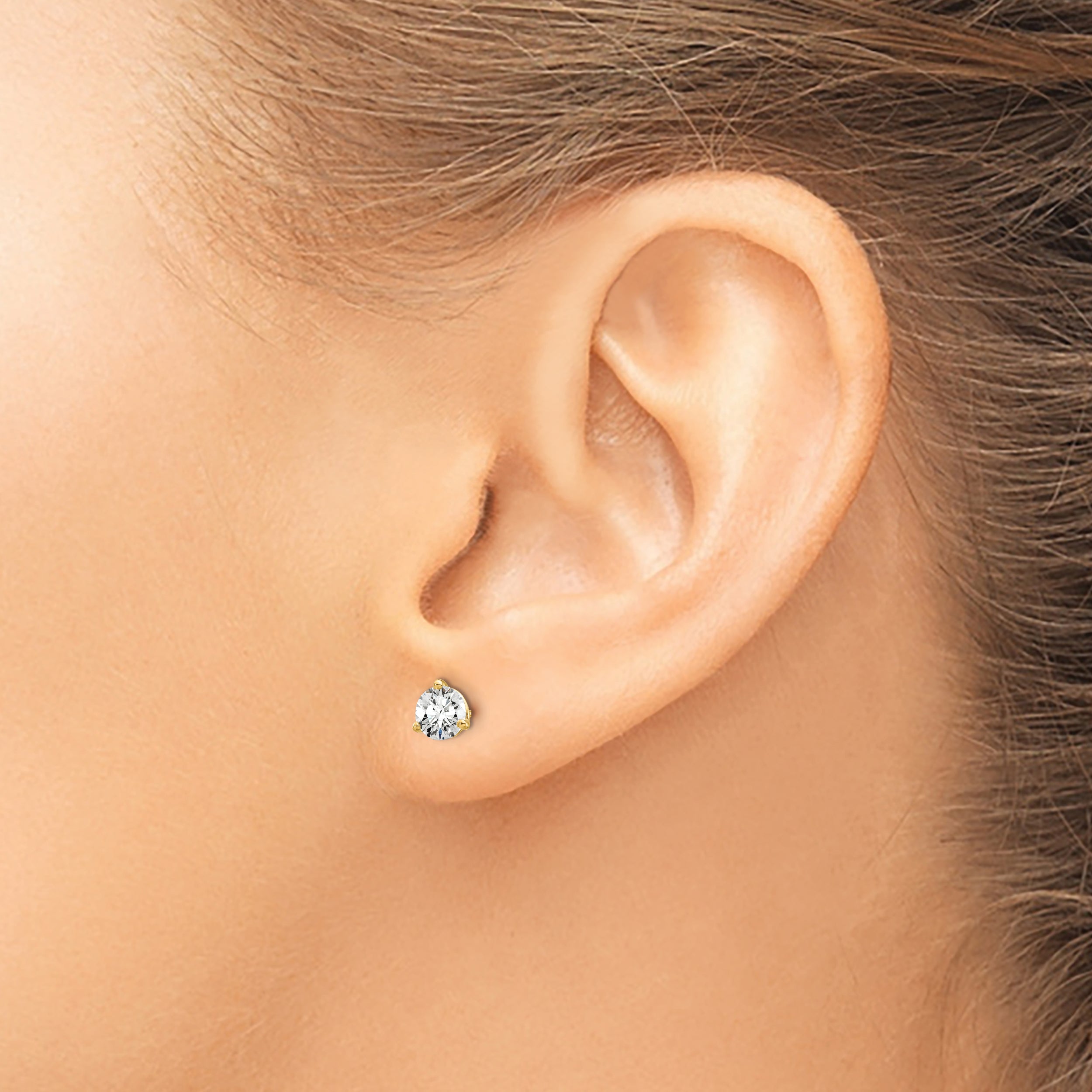 14K Yellow Gold 2/3 Ctw Lab Grown Diamond Vs+ F+ Round 3 Prong Heavy Wt. Screwback Stud Earrings