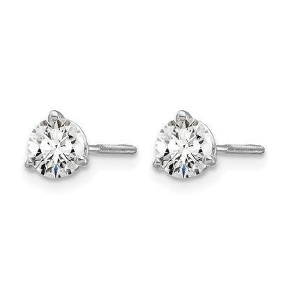 14K White Gold 2/3 Ctw Lab Grown Diamond Vs+ F+ Round 3 Prong Heavy Wt. Screwback Stud Earrings