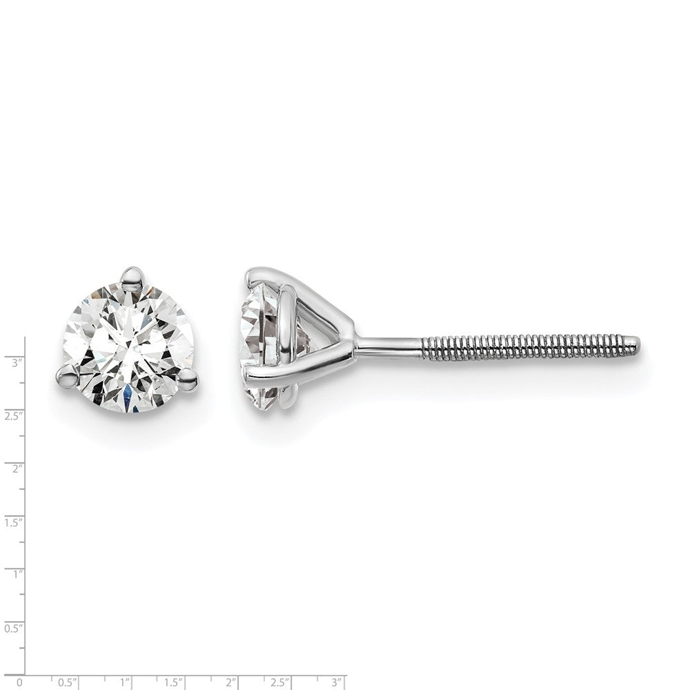 14K White Gold 2/3 Ctw Lab Grown Diamond Vs+ F+ Round 3 Prong Heavy Wt. Screwback Stud Earrings