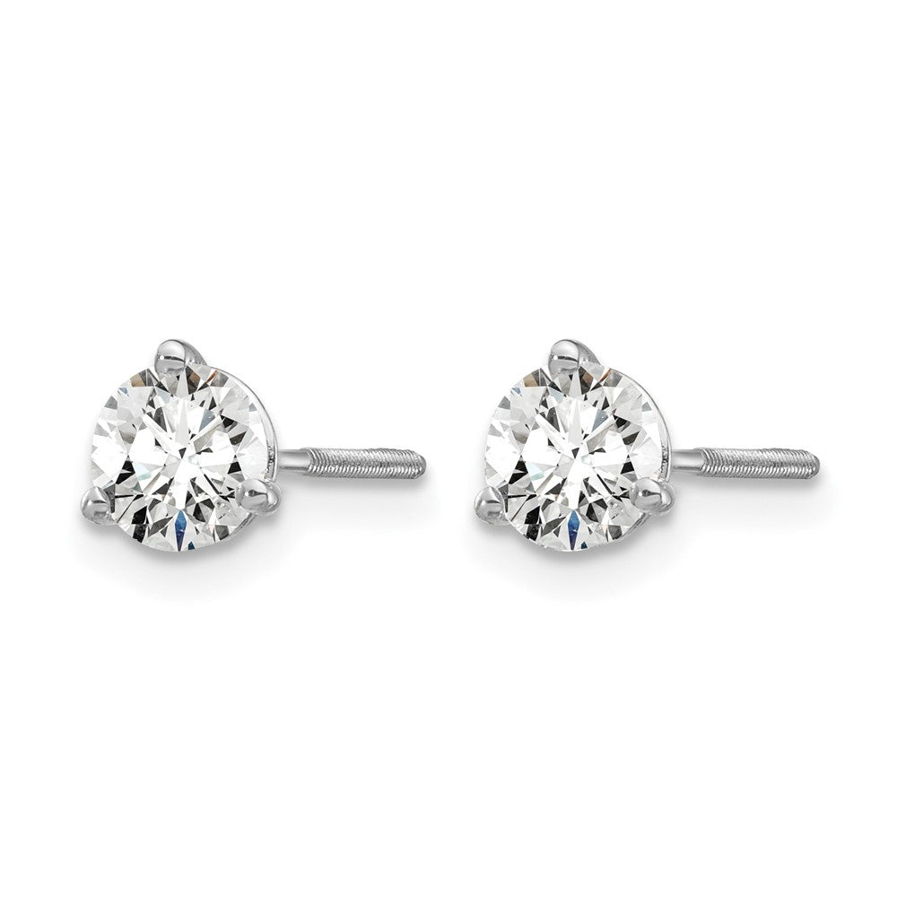 14K White Gold 3/4 Ctw Lab Grown Diamond Vs+ F+ Round 3 Prong Heavy Wt. Screwback Stud Earrings