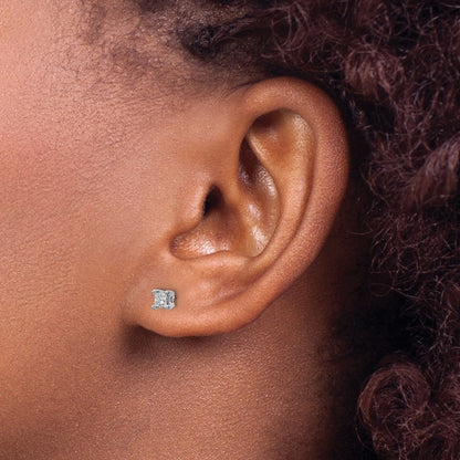 14K White Gold 1/4 Ctw Lab Grown Diamond Vs+ F+ Princess 4 Prong Heavy Wt. Stud Earrings